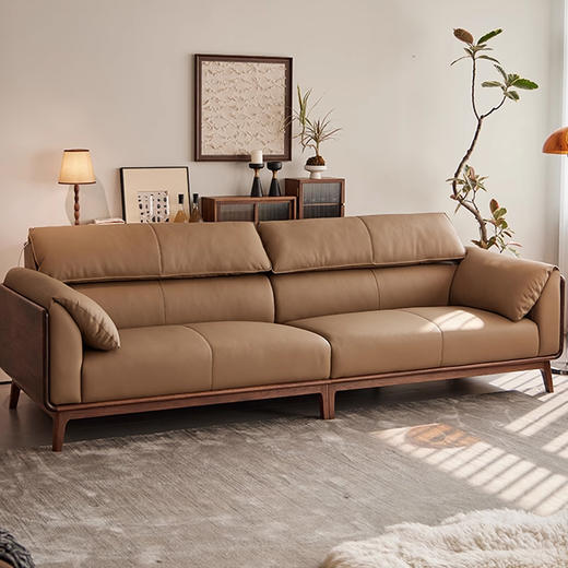 【中古风-HSF-8065沙发】黑胡桃/真皮/客厅/三人位皮沙发/四人位皮沙发 商品图0