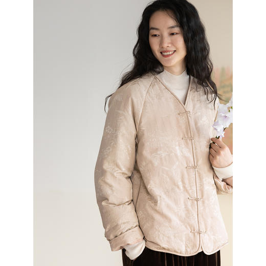 牧衣游原创 丝棉提花95级高蓬松红嘴雁绒羽绒服外套保暖粉色 幽清 商品图1