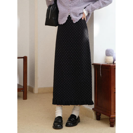 鹿向南「绻心织梦」法式黑色波点针织半身裙女秋冬显瘦A字中长裙 商品图1