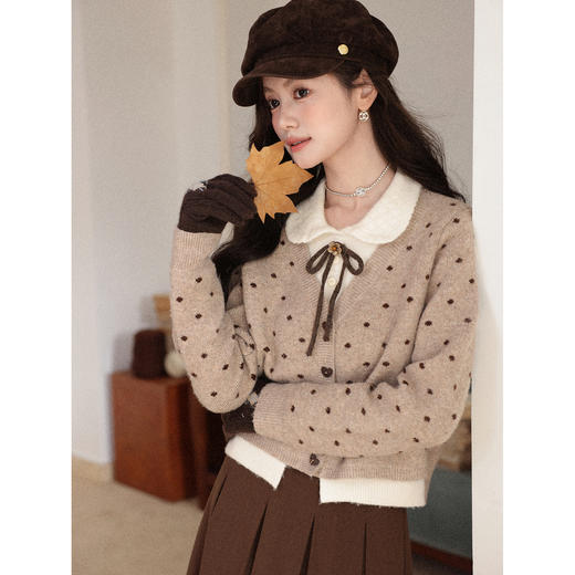 鹿向南「栗色织梦」棕色假两件小众波点毛衣女秋新款别致长袖上衣 商品图2