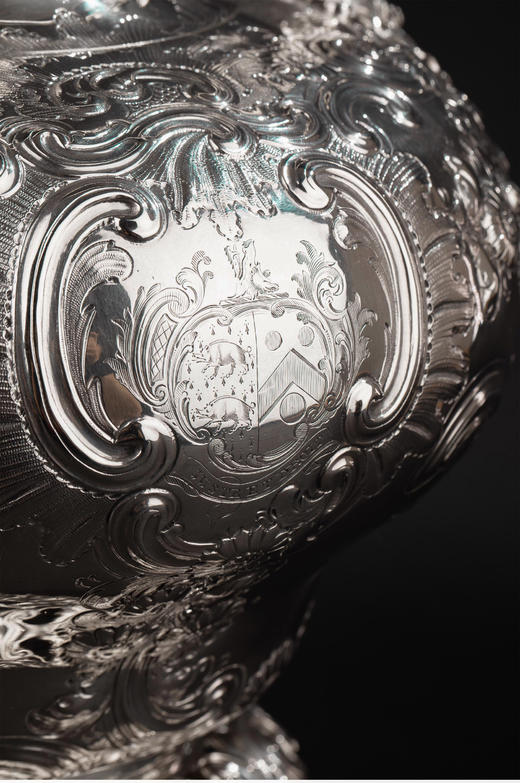 独角鹿西洋古董1845年伦敦出品乔治男爵私人定制洛可可风格纯银精雕茶炊套件 商品图5