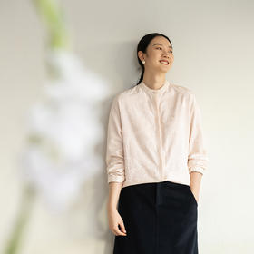 牧衣游原创 28姆米重磅提花丝棉衬衫简约气质粉色文艺衬衣 净尘客