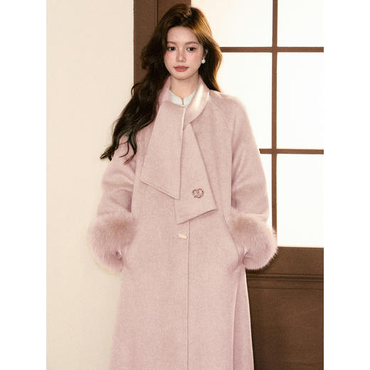 鹿向南「100%羊毛」杏色毛呢外套女冬高级感加厚双面呢子长款大衣 商品图2