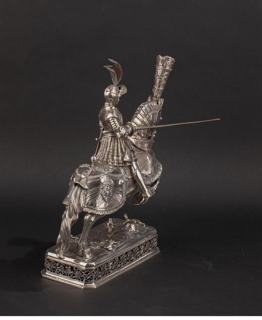 独角鹿西洋古董1927年英国伦敦出品纯银精雕「长矛骑士」主题雕像摆件一对 商品图2