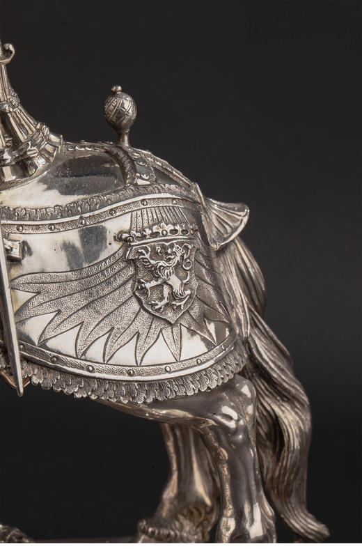 独角鹿西洋古董1927年英国伦敦出品纯银精雕「长矛骑士」主题雕像摆件一对 商品图7