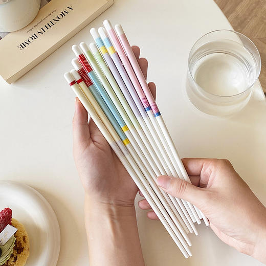 【陶瓷筷子马卡龙撞色设计】 少女心彩色ins 家用陶瓷勺子套装5双礼盒装  商品图2