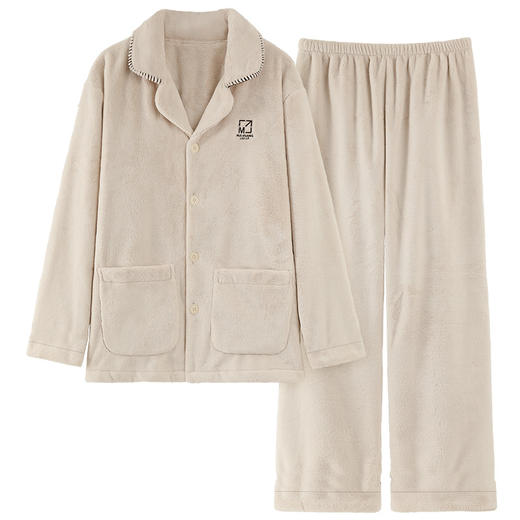 雀说 冬季保暖加绒加厚柔软珊瑚绒男士睡衣 商品图4