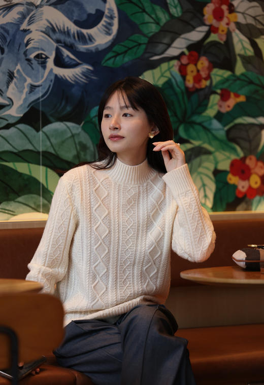 Marland绞花半高领100%羊毛衫 商品图4