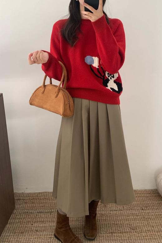 LNNNS 新年红趣味熊猫图案休闲羊毛毛衣 21882 商品图2