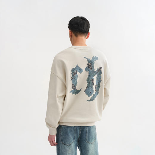 CHINISM赤尘 405G重磅莺草数码直喷圆领卫衣男冬季高克重套头上衣 商品图3