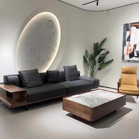 【中古风-SH-17沙发】黑胡桃/真皮/客厅/四人位皮沙发