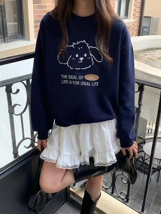 【工艺卫衣】egg品牌爆款～重工刺绣～趣味狗狗宽松短款卫衣-喜出 商品图0