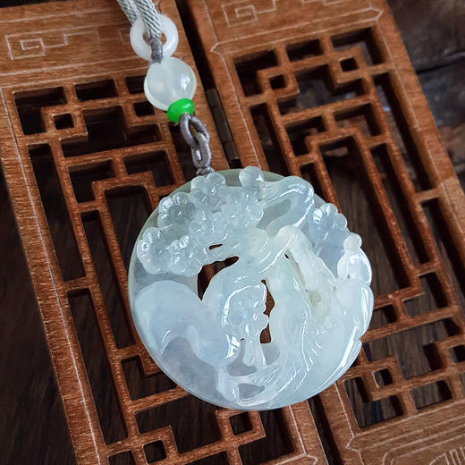 【天然正品】天然收藏级细腻冰种喜上眉梢圆形平安无事牌翡翠吊坠项链311025AH05 商品图7
