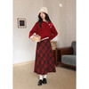 鹿向南「心动降临」酒红色针织毛衣上衣女秋冬格纹高腰半身裙套装 商品缩略图4
