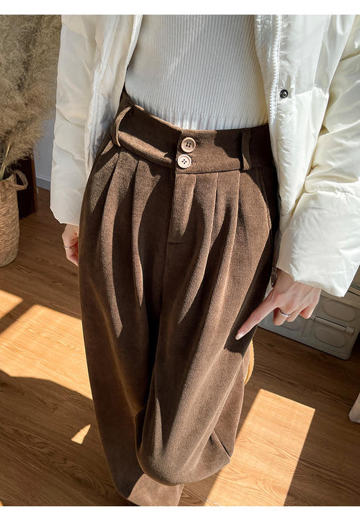 升级款欧棉绒阔腿裤雪尼尔休闲阔腿裤女秋冬季加绒加厚2025新款直筒西装小个子灯芯绒裤子个子加长休闲裤 商品图9