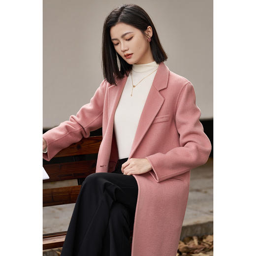 剩M/XL/XXL 米思阳2025冬季新款温柔精致全毛毛呢外套粉色100%羊毛上衣女1517 商品图1