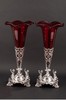 独角鹿西洋古董1920-1930年代英国出品小天使主题镀银精雕镶嵌暗红玻璃花瓶一对 商品缩略图0