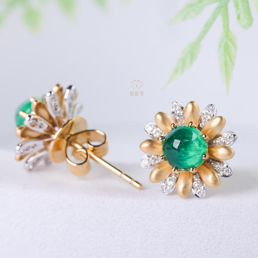 【青春】小雏菊祖母绿耳钉-EZ12406087 商品图4
