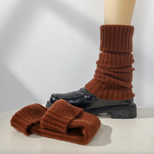 【暖冬拍档】100%纯山羊绒袜套长筒针织保暖堆堆袜保暖腿袜 商品图0