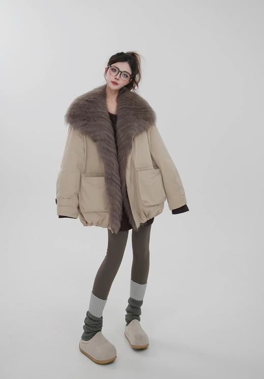 小众订单可拆卸超大貉子毛领鹅绒内胆皮草派克羽绒服 商品图3