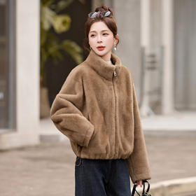 立领皮毛一体短外套，韩系超好看温暖百搭毛毛外套HR-LNS9785
