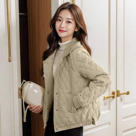 丁摩 棉衣棉服女短款时尚洋气菱格连帽轻薄棉袄外套秋冬新款5ZF-008A