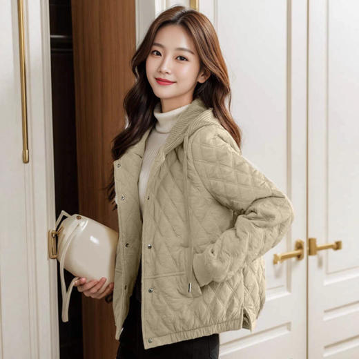 丁摩 棉衣棉服女短款时尚洋气菱格连帽轻薄棉袄外套秋冬新款5ZF-008A 商品图0