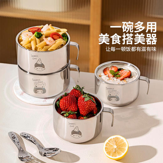 摩登主妇316L不锈钢汤碗儿童面碗家用小学生宝宝吃饭专用辅食饭碗 商品图4