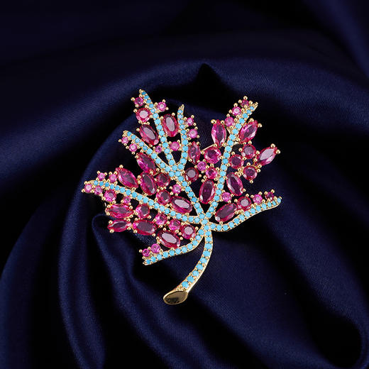 重工奢华满镶锆石红宝石，枫叶胸针高级感轻奢大衣叶子胸花LY- Z-115 商品图0