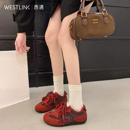 西遇复古德训鞋女新款秋冬美拉德赛车鞋轻便平底休闲运动鞋K0057322 商品图2