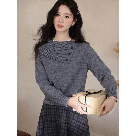 鹿向南「朦胧雾霭」设计感大翻领毛衣外套女冬新款宽松针织衫上衣 商品图1