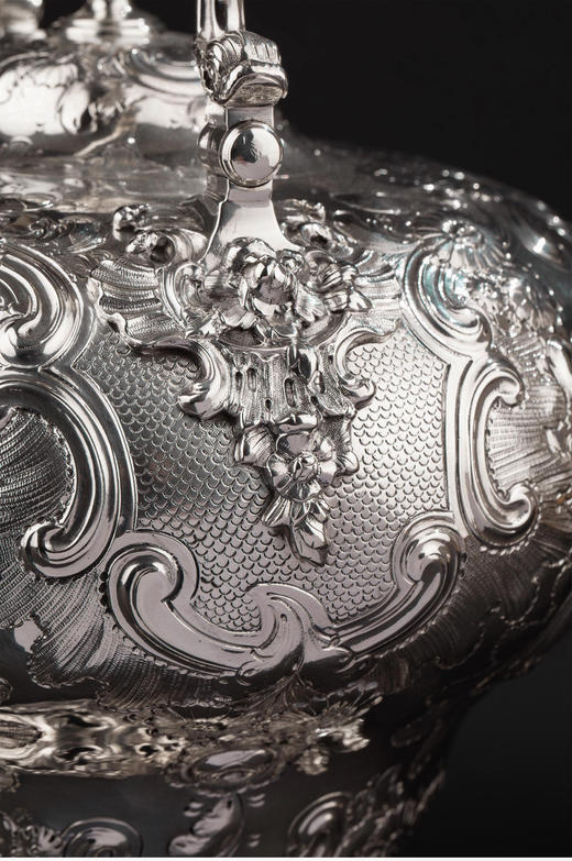 独角鹿西洋古董1845年伦敦出品乔治男爵私人定制洛可可风格纯银精雕茶炊套件 商品图6