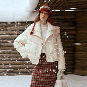 OLrain欧芮儿2025新款冬季精致双层领毛领蓬松时尚短款羽绒服女