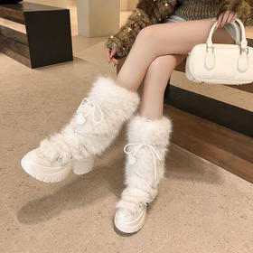 BZ268-33 女士毛毛温柔时尚2025年秋冬圆头松糕底高跟中筒短靴子吸睛时装靴