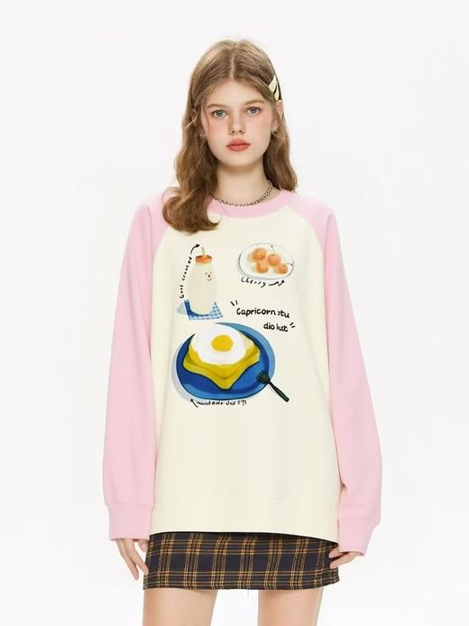 🔥🔥【潮牌卫衣】圆领牛奶绒～美式牛奶煎蛋宽松加绒卫衣-喜出 商品图1