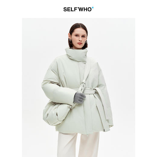 SELFWHO90白鸭绒高立领中长款羽绒服女2025冬季新款保暖绿色外套 商品图0