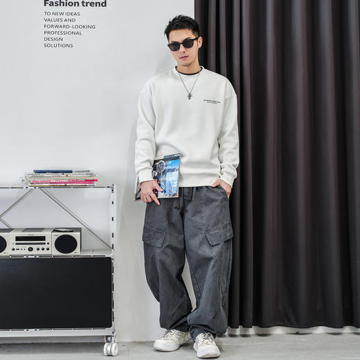 徐太浪【字母印花 cleanfit】加绒卫衣男秋冬款大码休闲打底上衣 商品图2