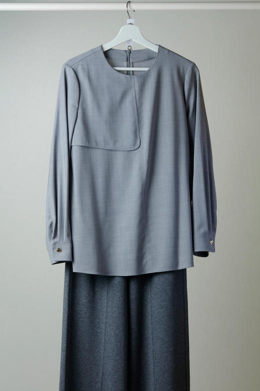 极简设计羊毛梭织圆领衬衫 商品图2