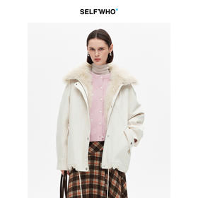 SELFWHO90白鸭绒狐狸毛翻领白色牛仔羽绒服女2025冬新款宽松外套
