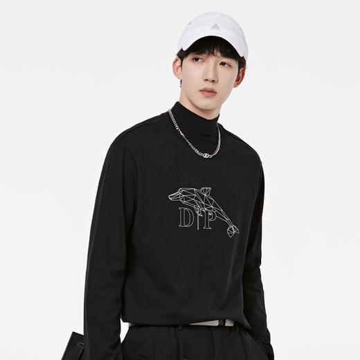 GXG男装【鲸鱼印花】秋季时尚字母男款纯棉圆领长袖t恤K&C 商品图1