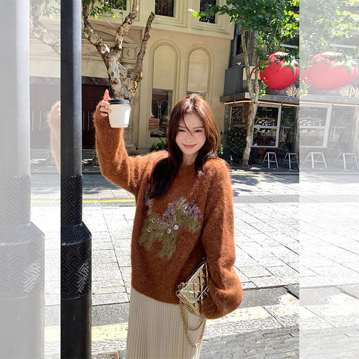 西遇氛围感穿搭女冬季新款亮片流苏小马图案内搭套头毛衣SS051901 商品图2