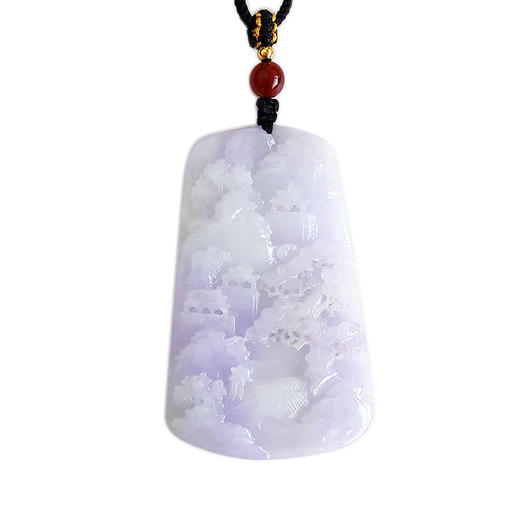 【天然正品】天然细腻糯种紫罗兰亭台松树平安无事牌翡翠吊坠项链120925NJM11 特价 商品图0