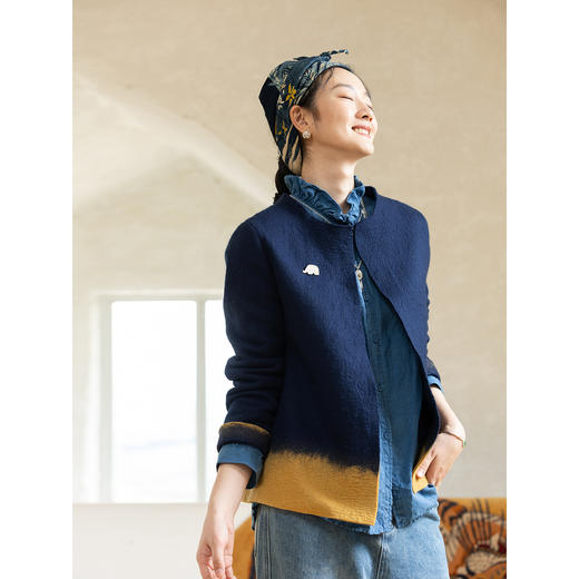 牧衣游原创 植物染手工吊染渐变色羊毛呢外套古朴文艺开衫 雨巷 商品图3