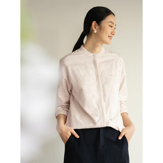 牧衣游原创 28姆米重磅提花丝棉衬衫简约气质粉色文艺衬衣 净尘客 商品图2