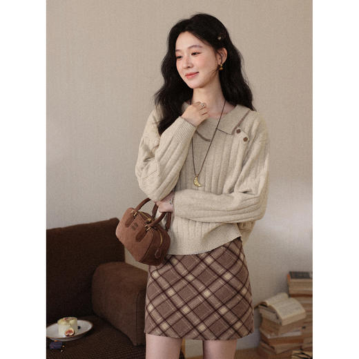 鹿向南「燕麦拿铁」浅咖色宽松慵懒长袖毛衣女秋冬季收腰显瘦上衣 商品图1