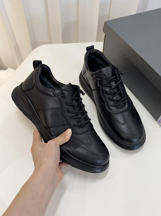 头层牛皮Ecc男士秋冬加绒松紧鞋带一脚蹬德训皮鞋 商品图14