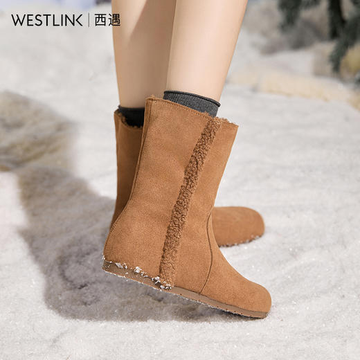西遇勃肯雪地靴女新款冬季丑萌圆头外穿棉鞋子内增高毛毛短靴V2457348 商品图3
