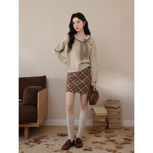 鹿向南「燕麦拿铁」浅咖色宽松慵懒长袖毛衣女秋冬季收腰显瘦上衣 商品图2