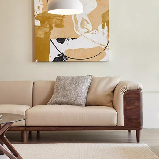 【中古风-SH-23沙发】黑胡桃/真皮/客厅/四人位皮沙发 商品图2