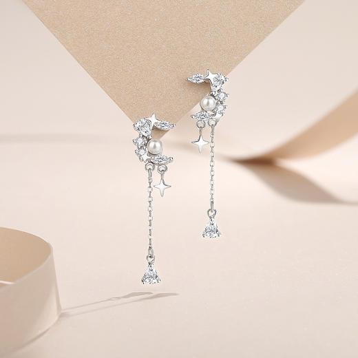 【星月之缘】s925纯银星月圆珠流苏耳饰【DML-E4630】 商品图0